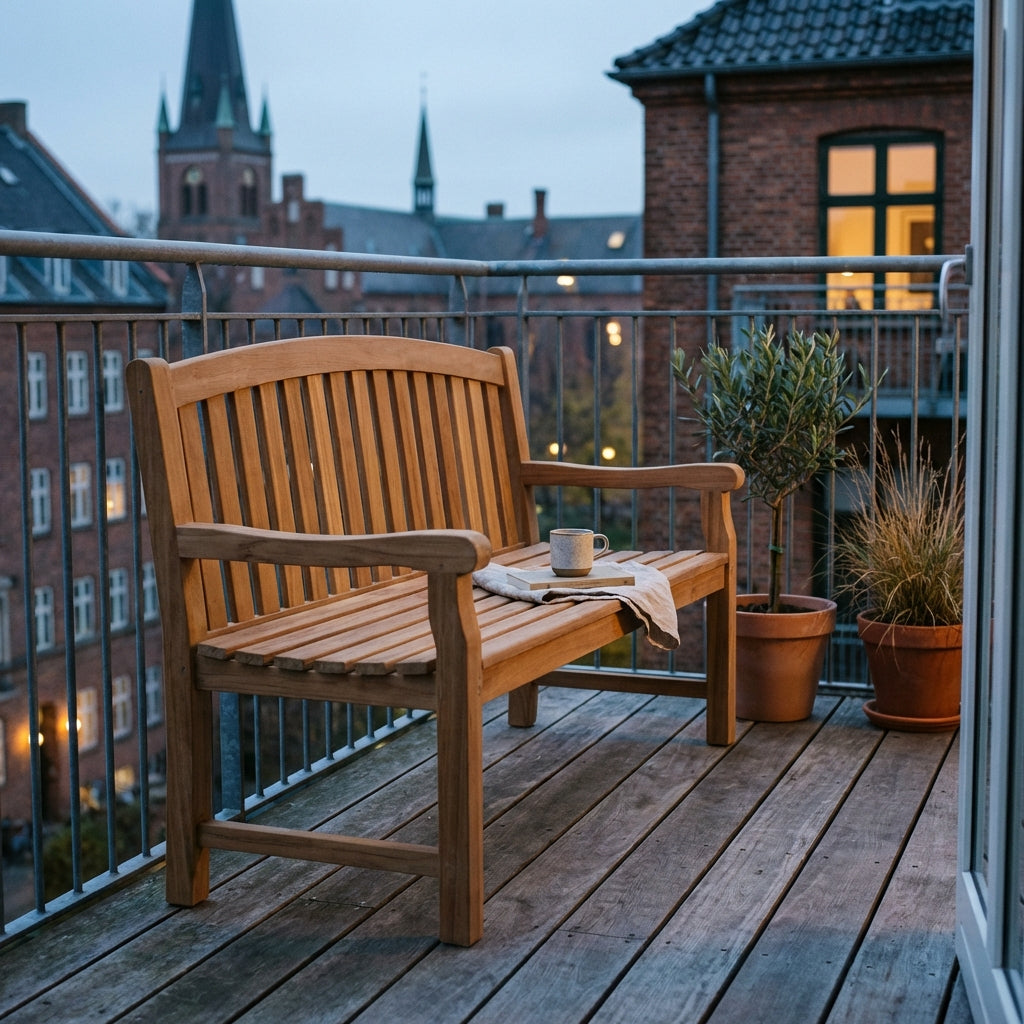 Teakholz Gartenbank 120 cm mit geschwungener Rückenlehne