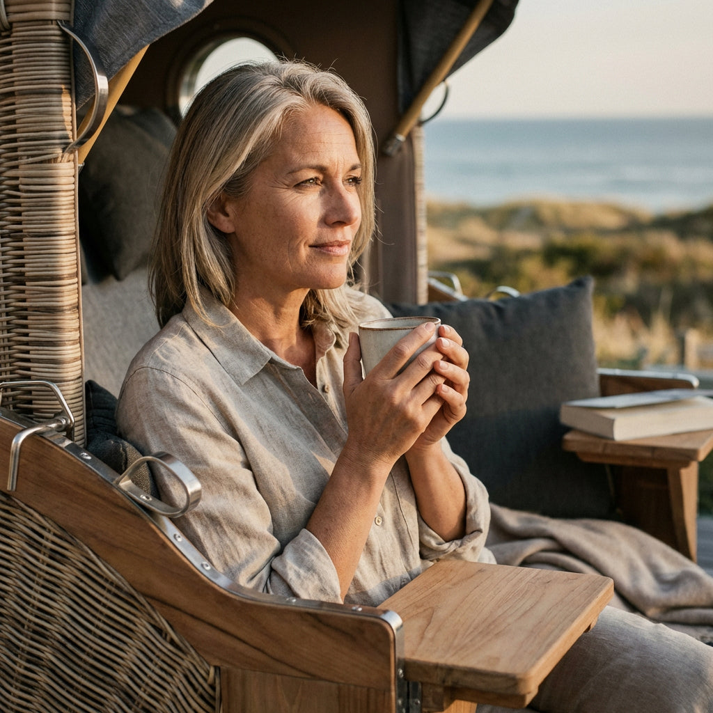 Strandkorb Düne Bullauge Teak PE Shell Dessin 570 - Bild 4