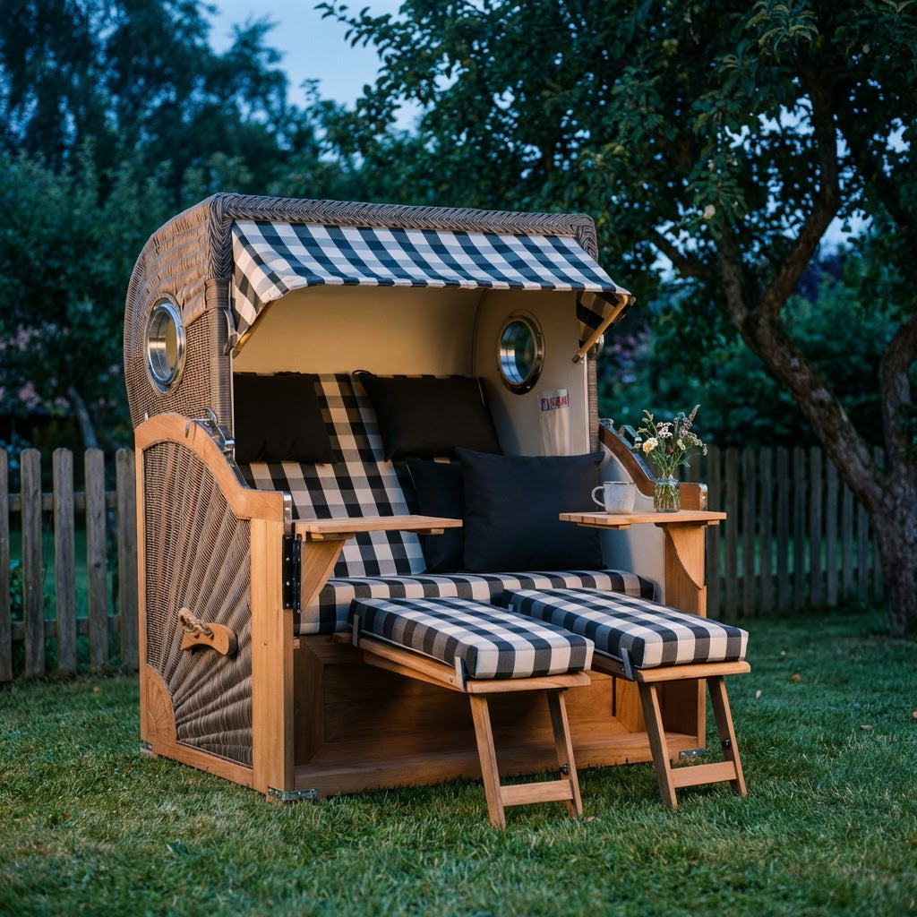 Strandkorb Baltikum Bullauge Teak PE Grey Dessin 505 - Bild 5