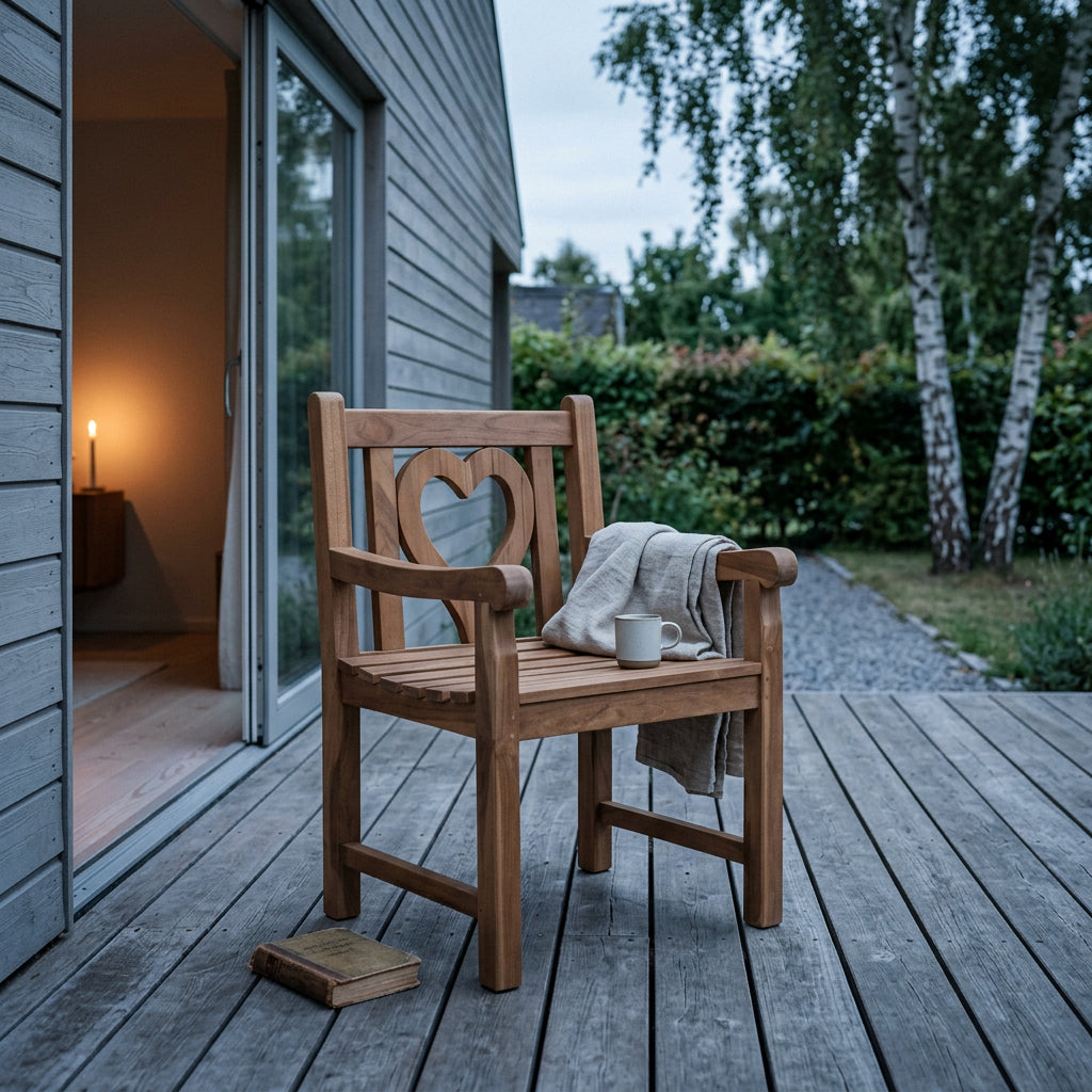 Gartensessel Herz aus massivem Teakholz mit Herz-Motiv