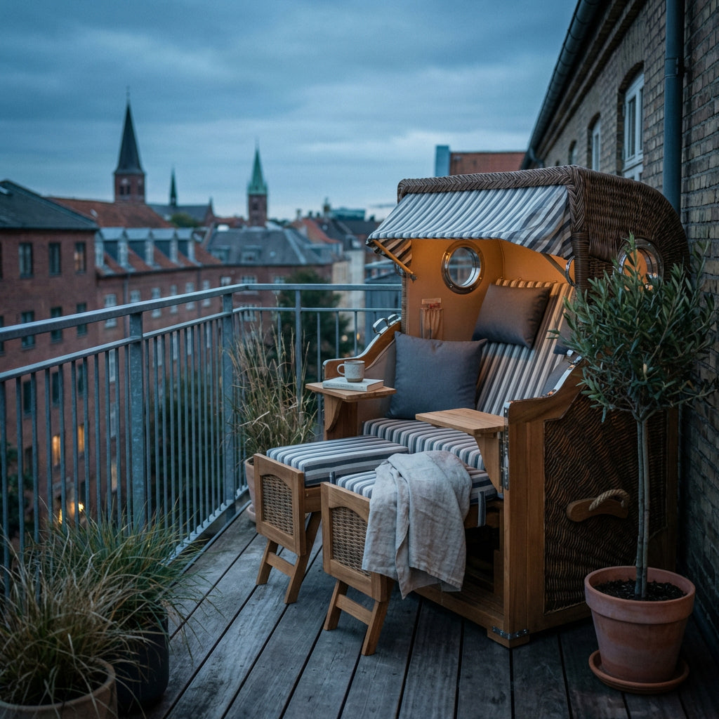 Strandkorb Düne Grande Bullauge Teak PE Banana Dessin 545 - Bild 5