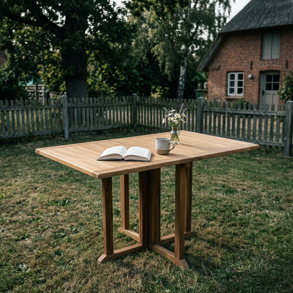 Klapptisch Helston aus massivem Teakholz mit Lamellenplatte