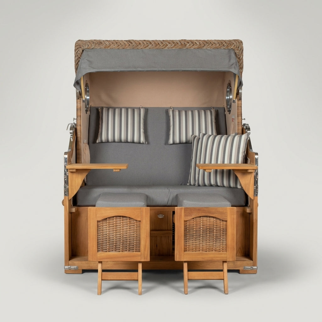 Strandkorb Düne Grande Bullauge Teak PE Banana Dessin 544 - Bild 2