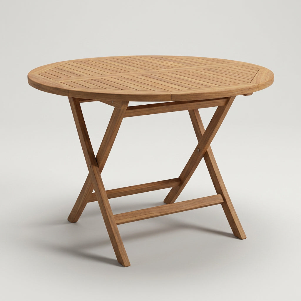 Gartentisch Woodie ø 120 cm aus massivem Teakholz mit Klappgestell