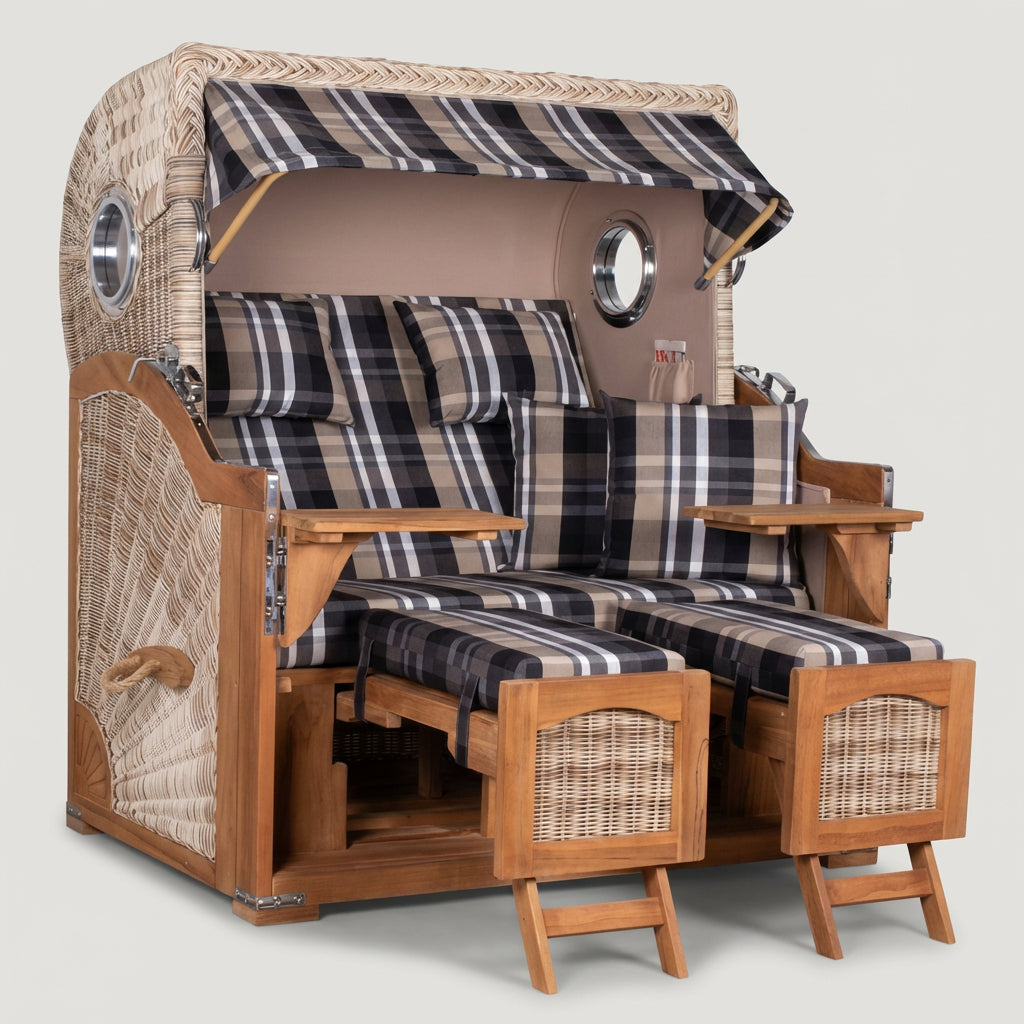 Strandkorb Düne Grande Bullauge Teak PE Shell Dessin 583 - Bild 1