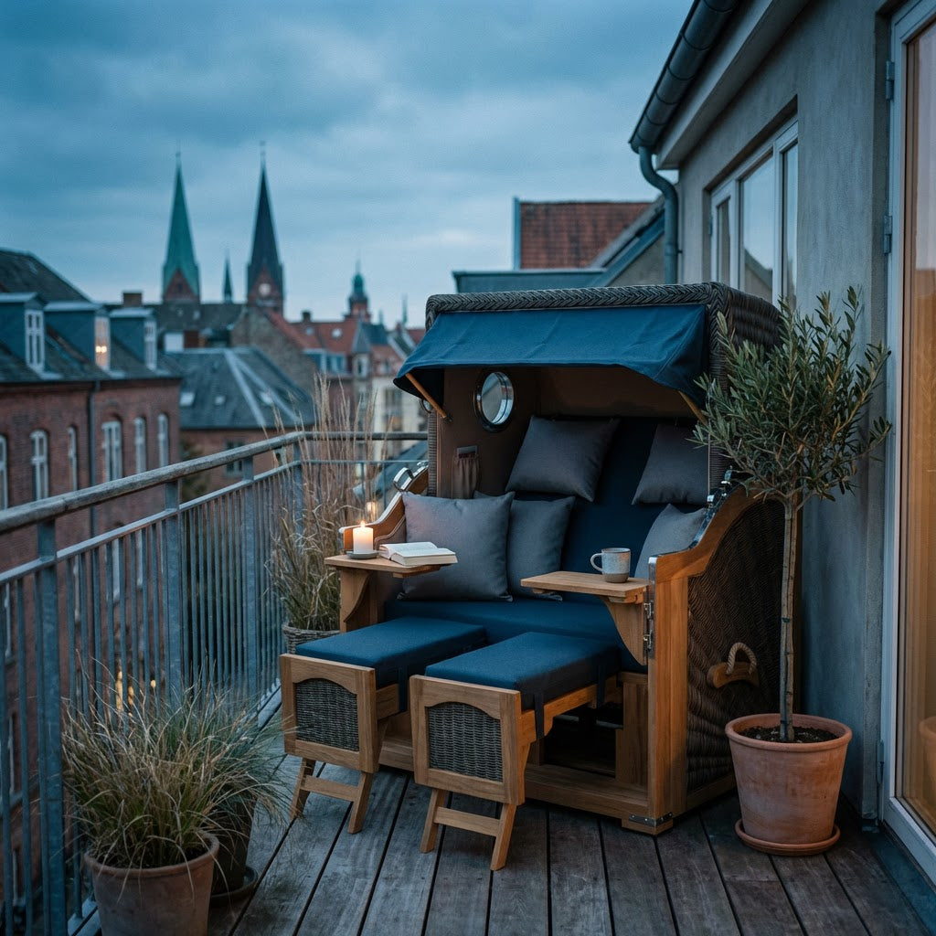 Strandkorb Düne Grande Bullauge Teak PE Grey Dessin 593 - Bild 3