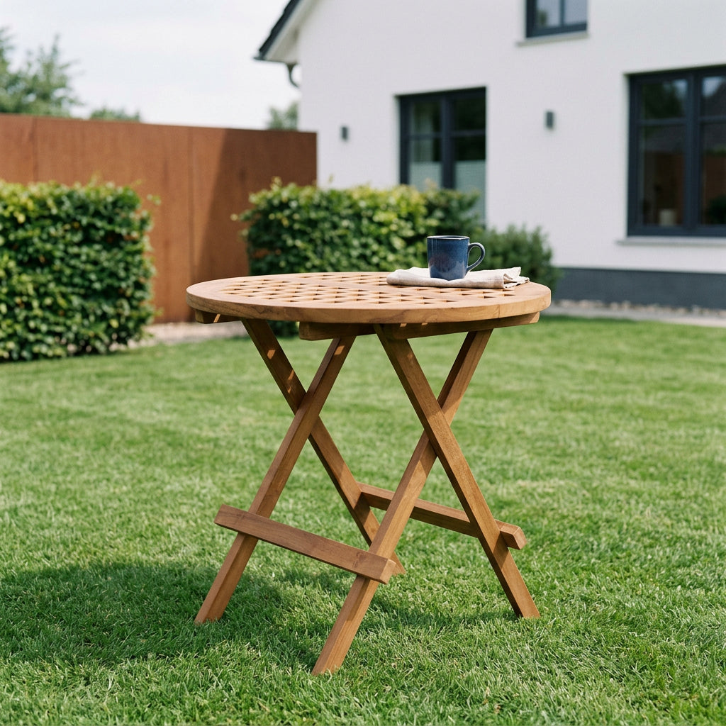 Beistelltisch Dorset rund aus massivem Teakholz mit Gitterplatte