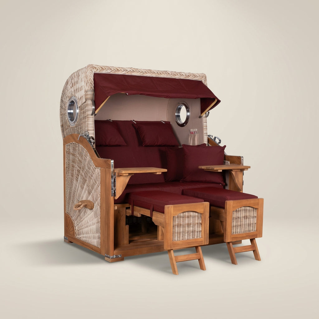 Strandkorb Düne Grande Bullauge Teak PE Shell Dessin 550 - Bild 1