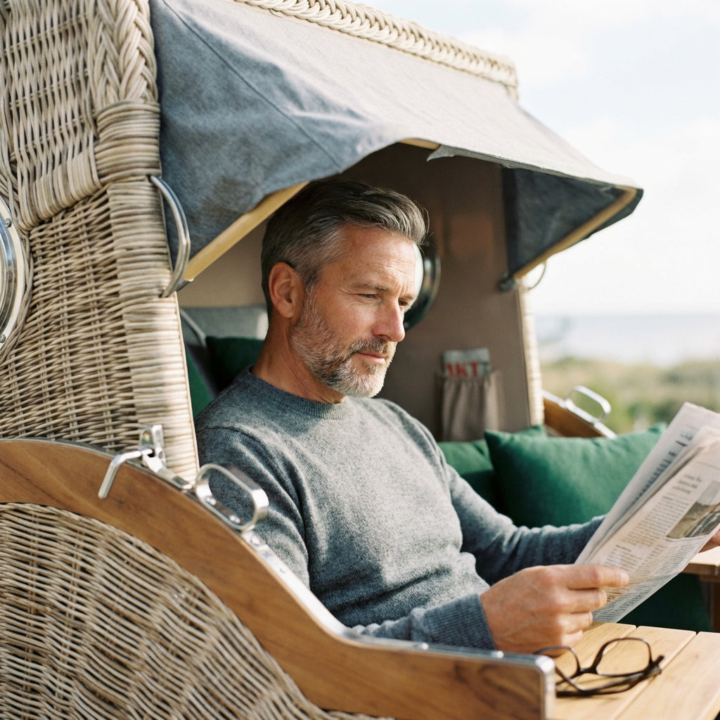 Strandkorb Düne Grande Bullauge Teak PE Shell Dessin 571 - Bild 6