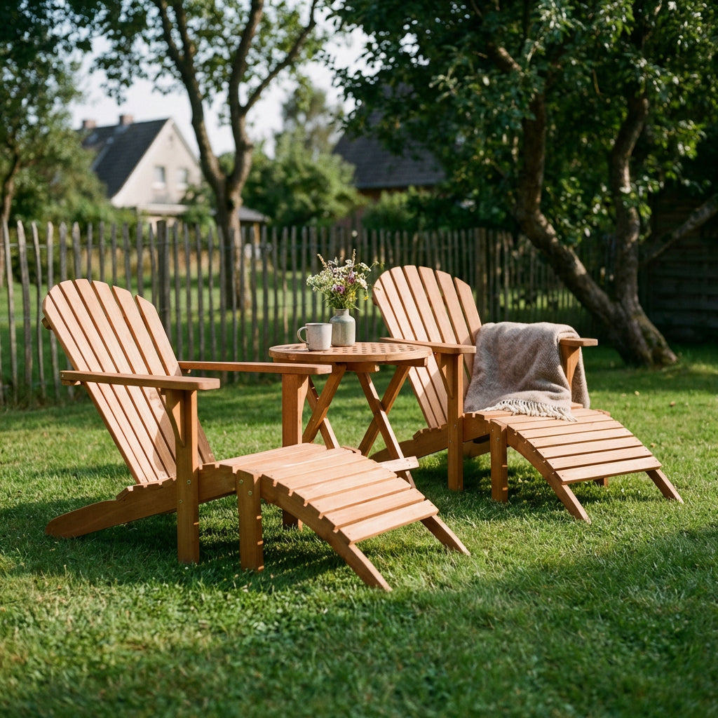 Gartenmöbelset Montreal & Dorset aus massivem Teakholz mit Adirondack-Sesseln
