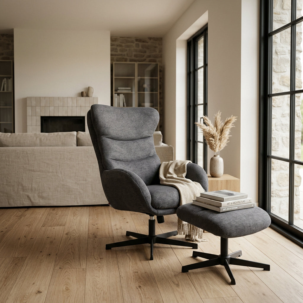 Relaxsessel Lucito Grau inkl. Fußhocker