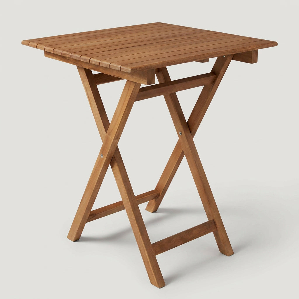 Klapptisch Woodie aus massivem Teakholz mit Lamellenplatte