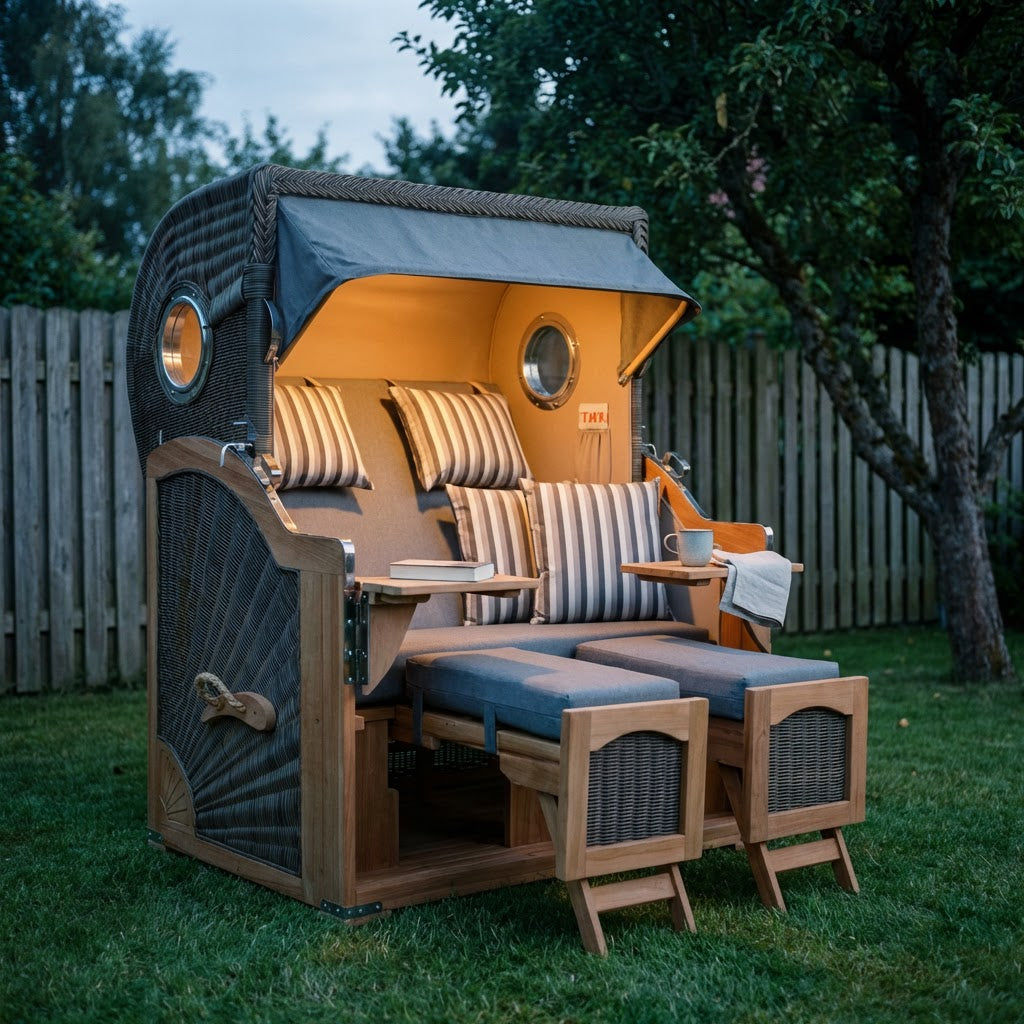 Strandkorb Düne Bullauge Teak PE Grey Dessin 544 - Bild 3