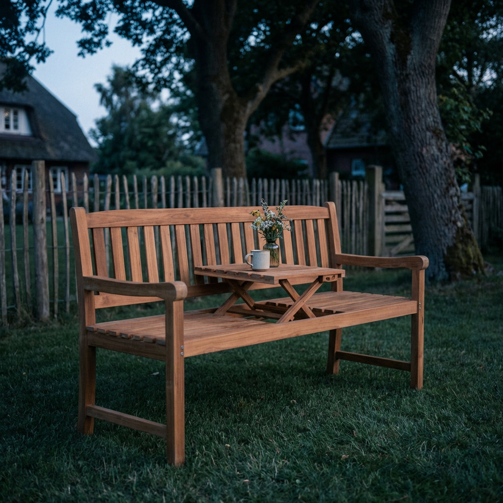 Teakholz Gartenbank 160 mit ausklappbarem Tisch