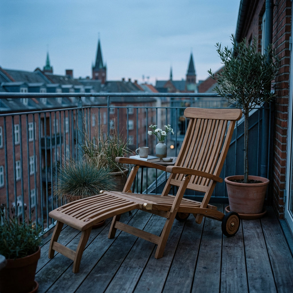 Deckchair Flores aus massivem Teakholz mit Rädern