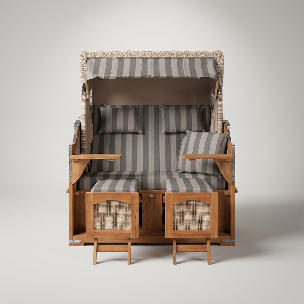 Strandkorb Düne Grande Bullauge Teak PE Shell Dessin 537 - Bild 2