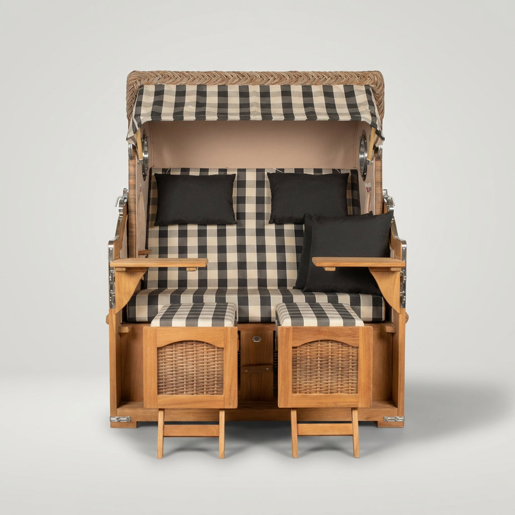 Strandkorb Düne Grande Bullauge Teak PE Banana Dessin 505 - Bild 2