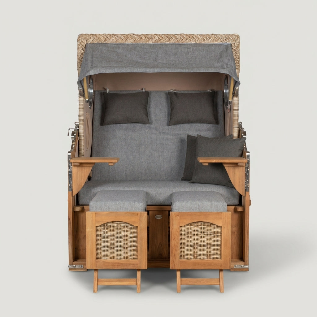 Strandkorb Düne Bullauge Teak PE Shell Dessin 570 - Bild 2