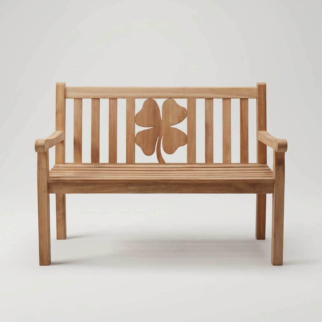 Gartenbank Kleeblatt 120 cm aus massivem Teakholz mit Kleeblatt-Motiv