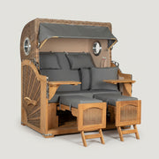 Strandkorb Düne Grande Bullauge Teak PE Banana Dessin 551 - Bild 1