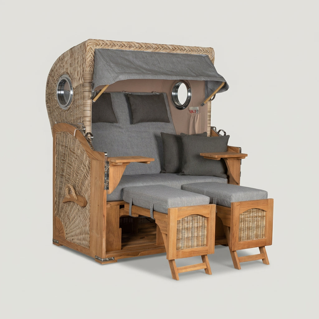 Strandkorb Düne Bullauge Teak PE Shell Dessin 570 - Bild 1