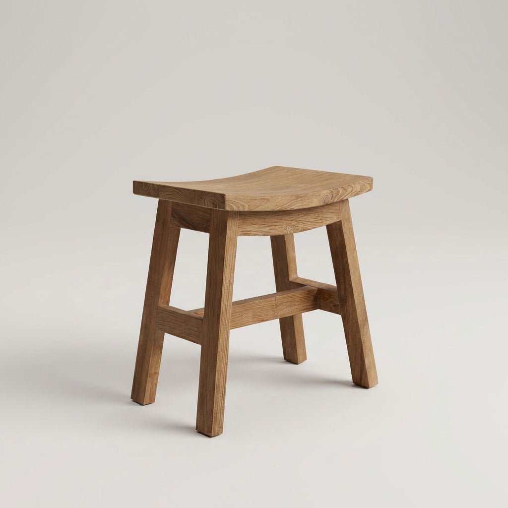 Teakholz Hocker mit geschwungener Sitzfläche