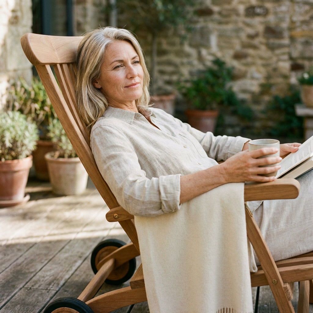 Deckchair Flores aus massivem Teakholz mit Rädern