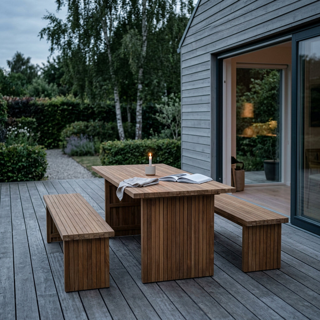 Gartenmöbelset Ashford 180 cm aus massivem Teakholz mit zwei Bänken