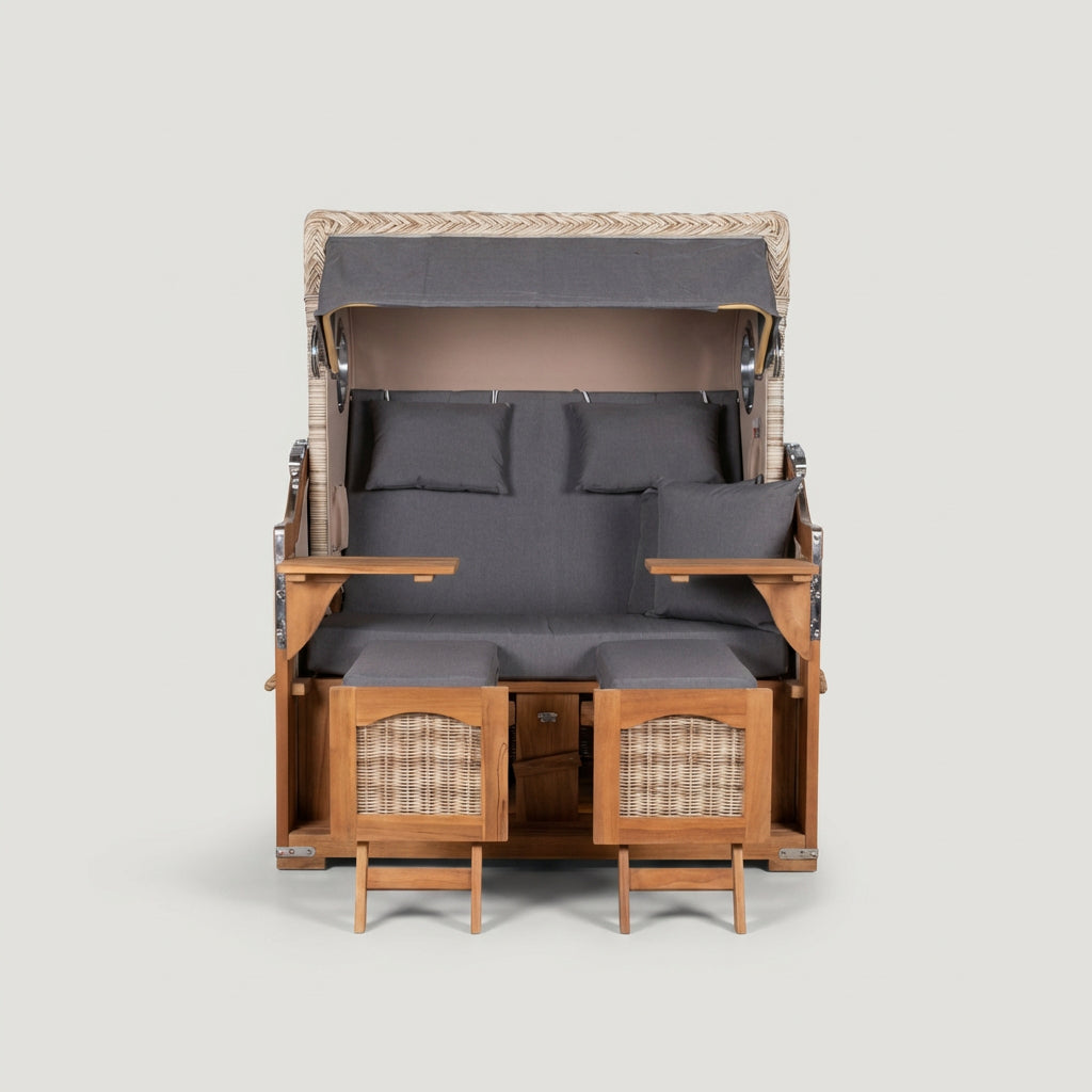 Strandkorb Düne Grande Bullauge Teak PE Shell Dessin 551 - Bild 2