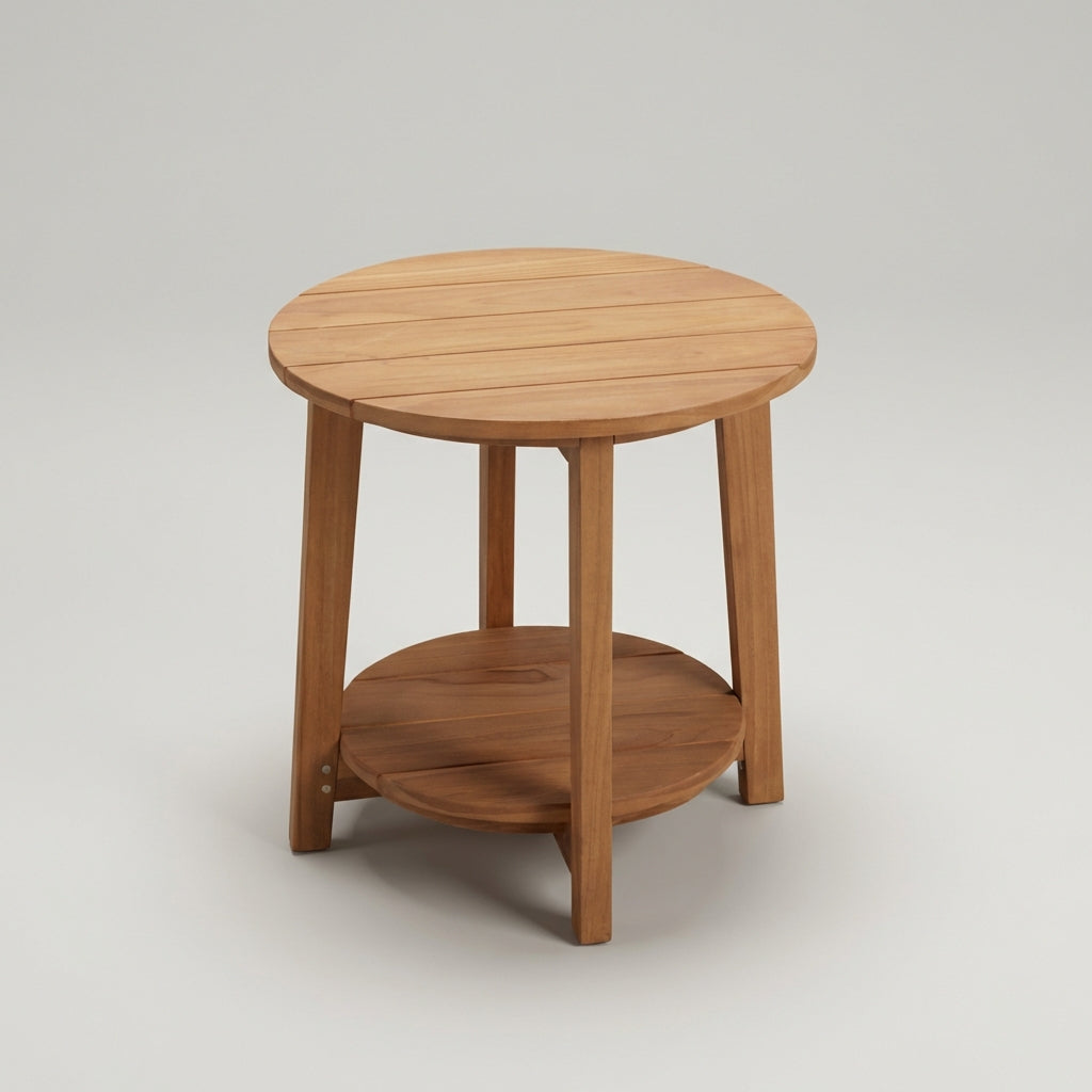 Beistelltisch Milton rund 50 cm aus massivem Teakholz mit Ablage