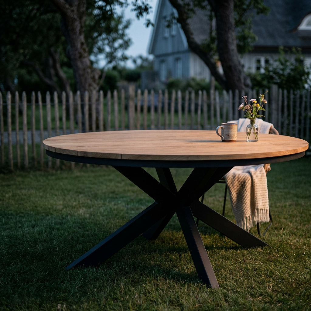 Teaktisch oval 190x115 cm mit Aluminium Untergestell