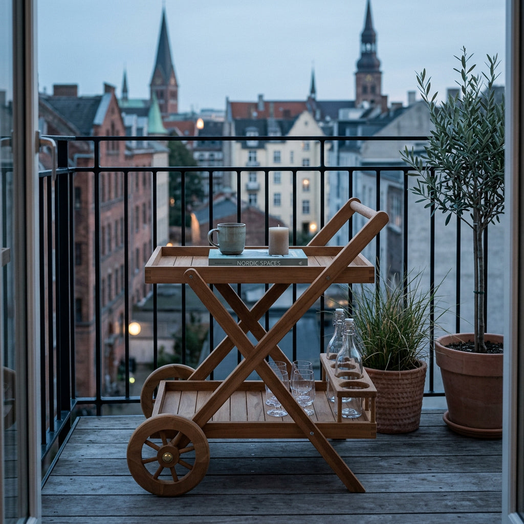 Servierwagen Chester aus massivem Teakholz mit Flaschenhaltern
