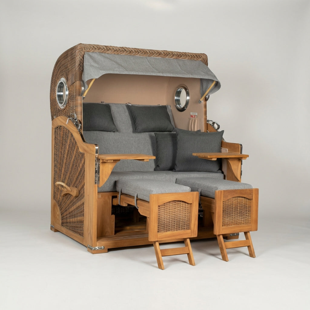 Strandkorb Düne Grande Bullauge Teak PE Banana Dessin 570 - Bild 1