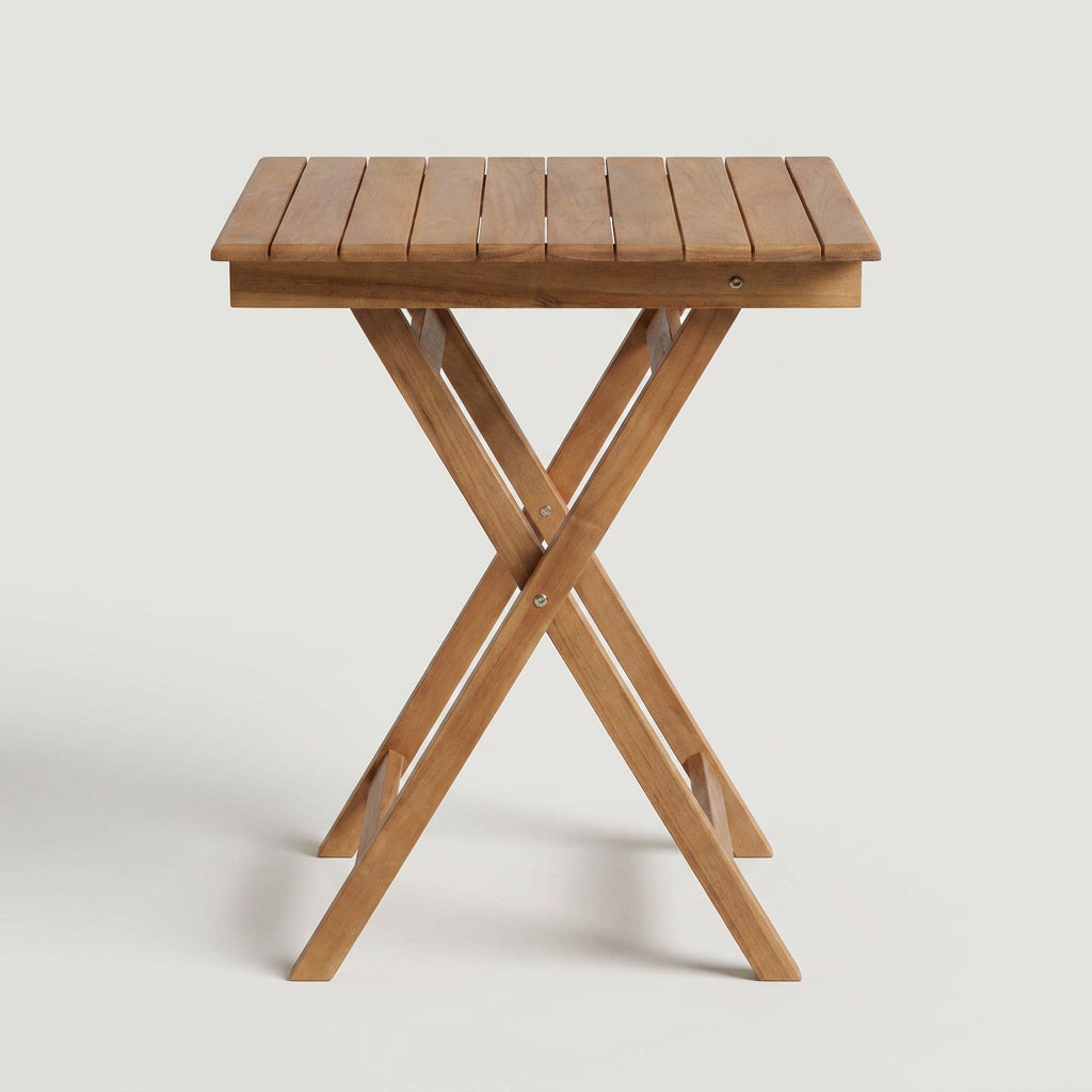 Klapptisch Woodie aus massivem Teakholz mit Lamellenplatte