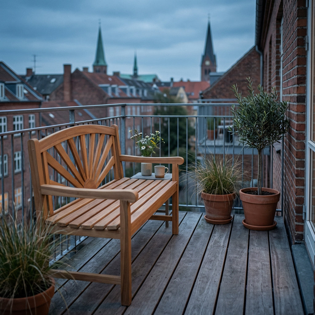 Gartenbank Sonne 120 cm aus massivem Teakholz mit Sonnenstrahlen-Design