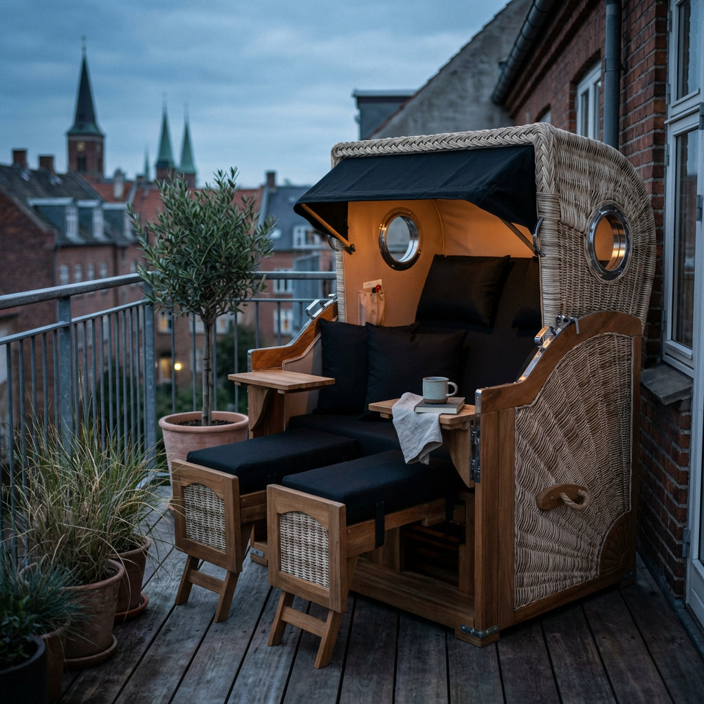 Strandkorb Düne Grande Bullauge Teak PE Shell Dessin 548 - Bild 5