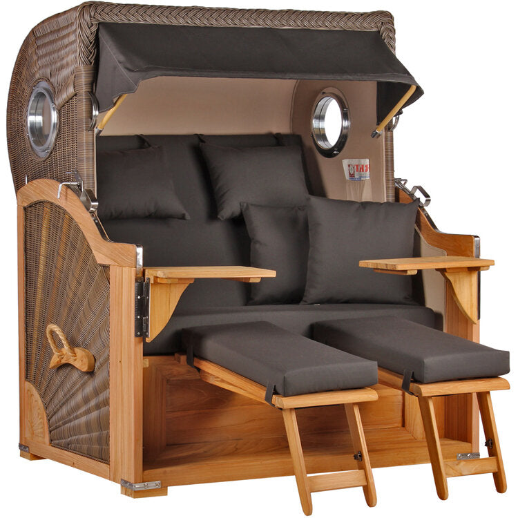 Strandkorb Baltikum mit Bullauge in Teak und PE Grey