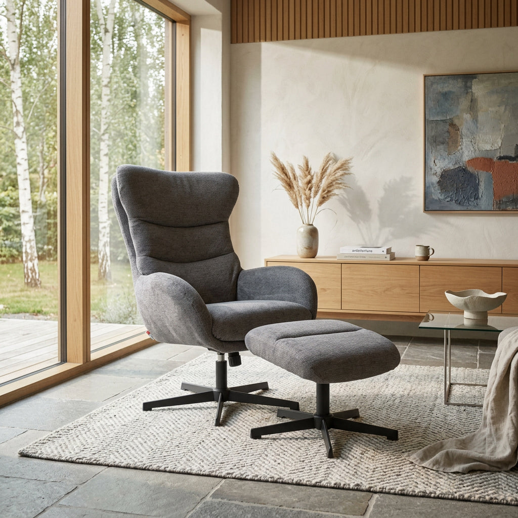 Relaxsessel Lucito Grau inkl. Fußhocker