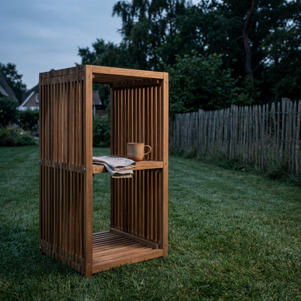 Regal aus massivem Teakholz mit Lamellen-Design