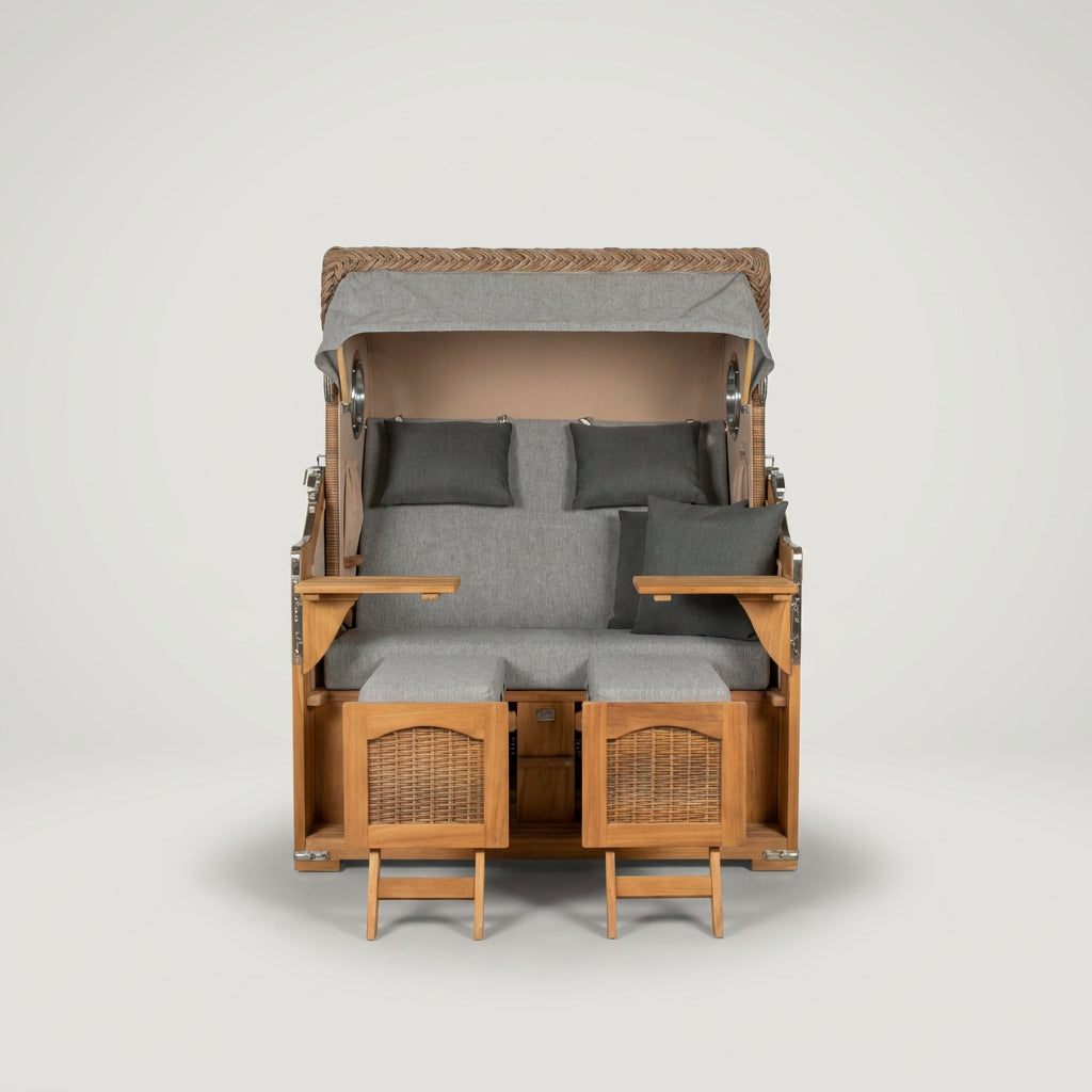 Strandkorb Düne Grande Bullauge Teak PE Banana Dessin 570 - Bild 2