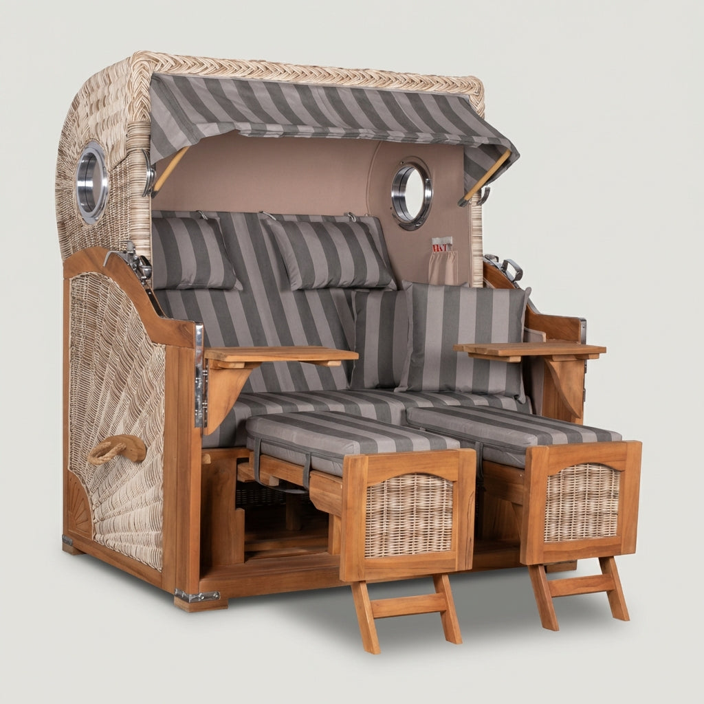 Strandkorb Düne Grande Bullauge Teak PE Shell Dessin 537 - Bild 1