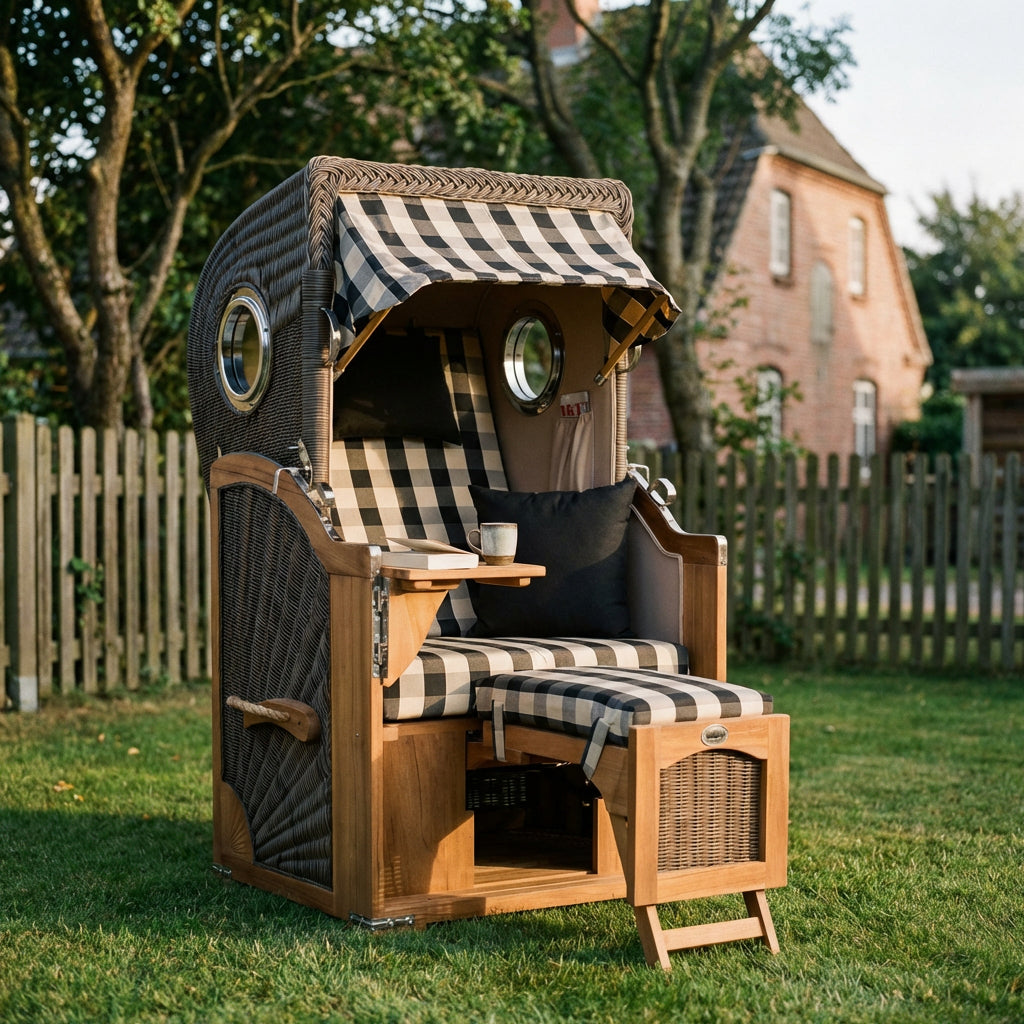 Strandkorb Düne Single Bullauge Teak PE Grey Dessin 505 - Bild 4