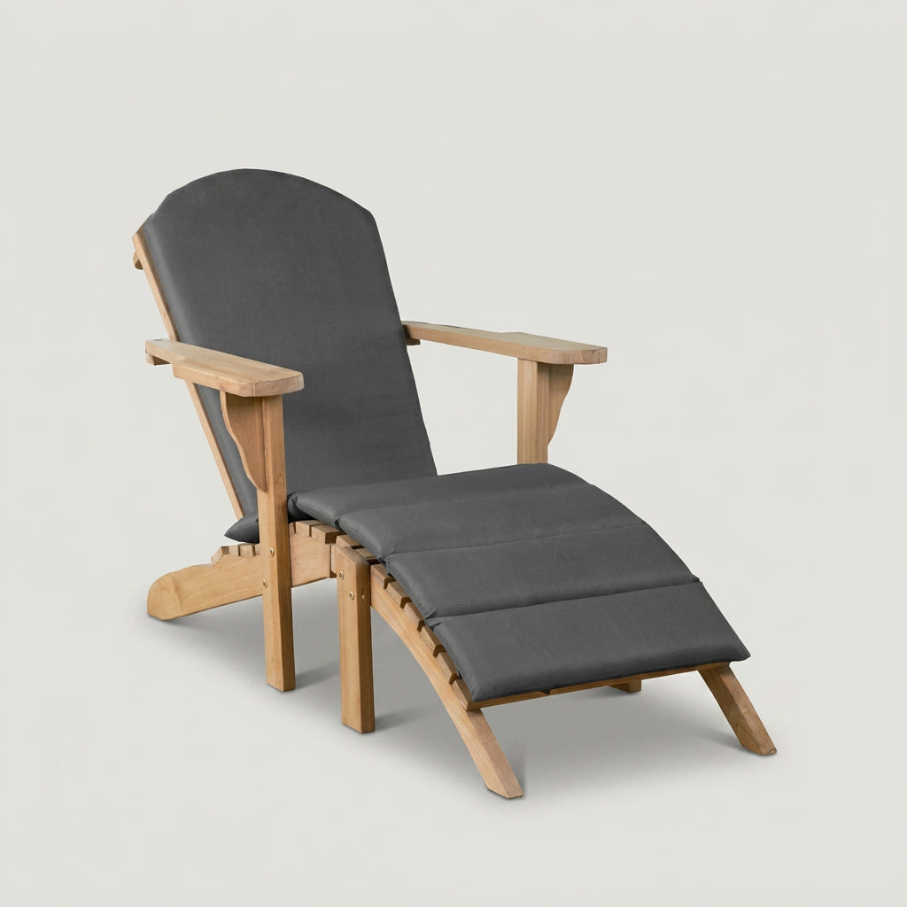 Gartenlounger Woodie aus massivem Teakholz mit Kissenauflage in Anthrazit