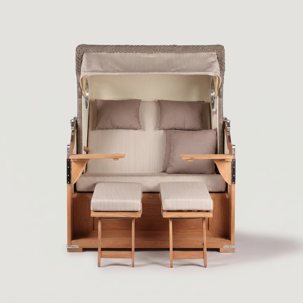 Strandkorb Baltikum 2-Sitzer mit Bullauge in PE Grey