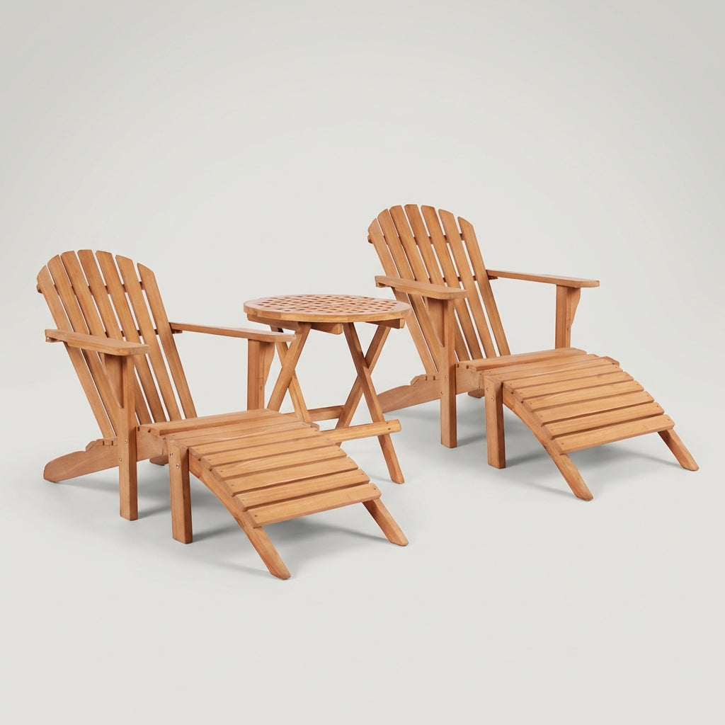 Gartenmöbelset Montreal & Dorset aus massivem Teakholz mit Adirondack-Sesseln