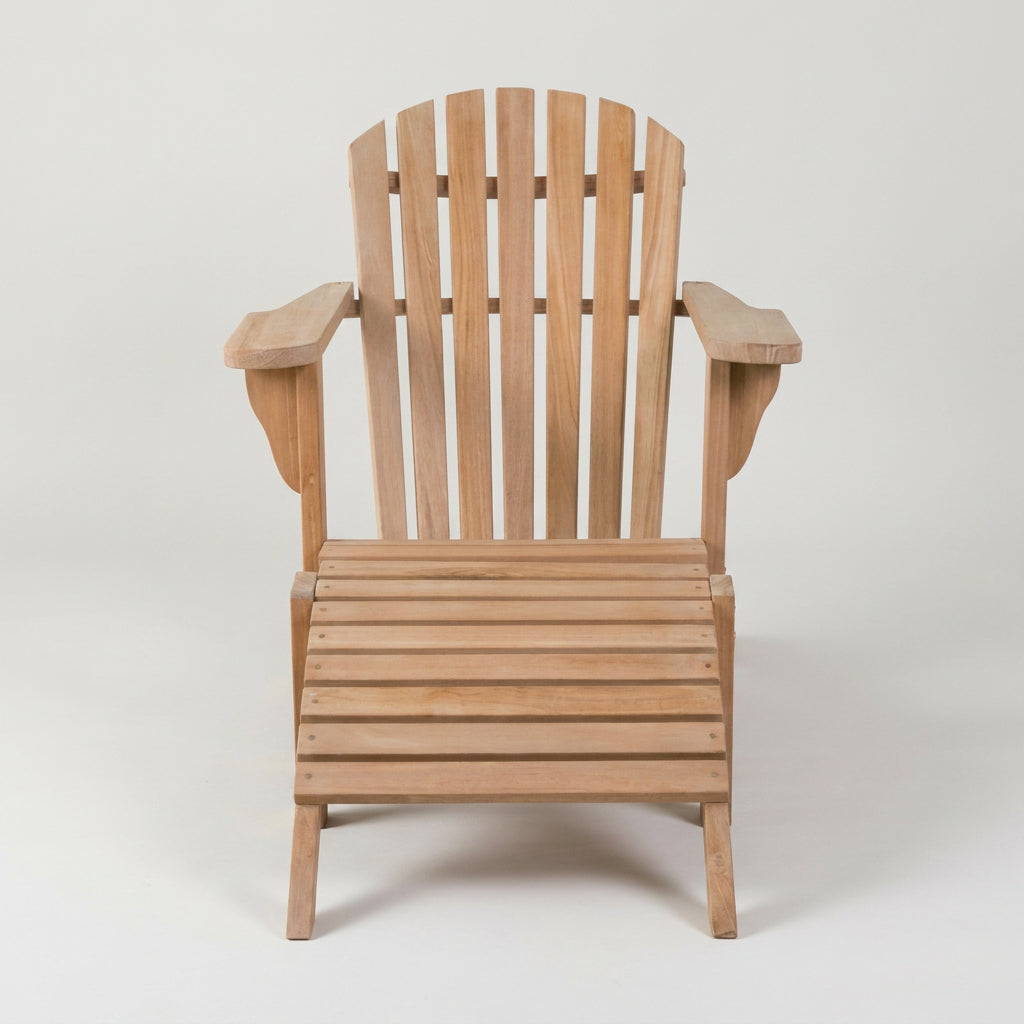 Gartensessel Adirondack Montreal aus massivem Teakholz mit Fußstütze