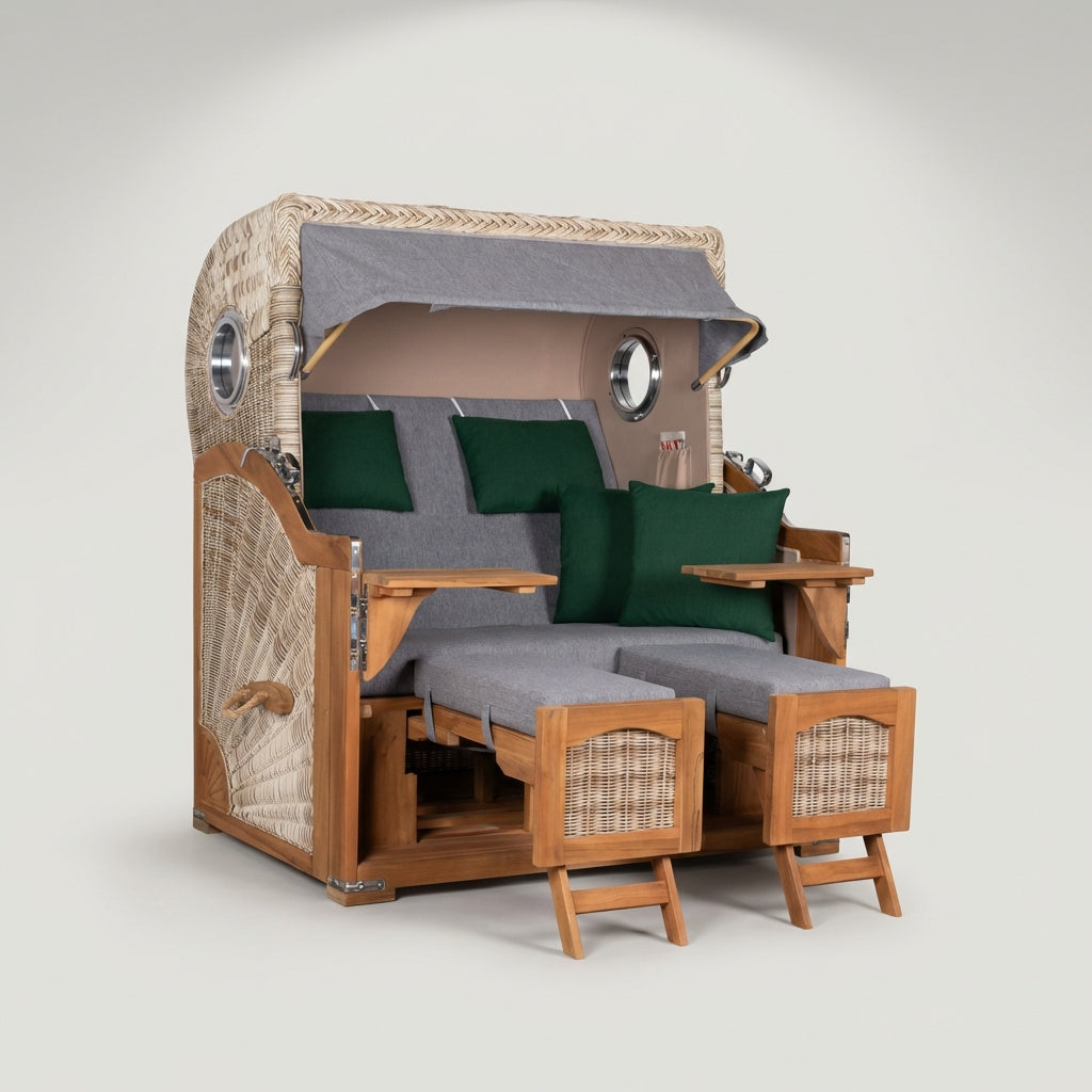 Strandkorb Düne Grande Bullauge Teak PE Shell Dessin 571 - Bild 1