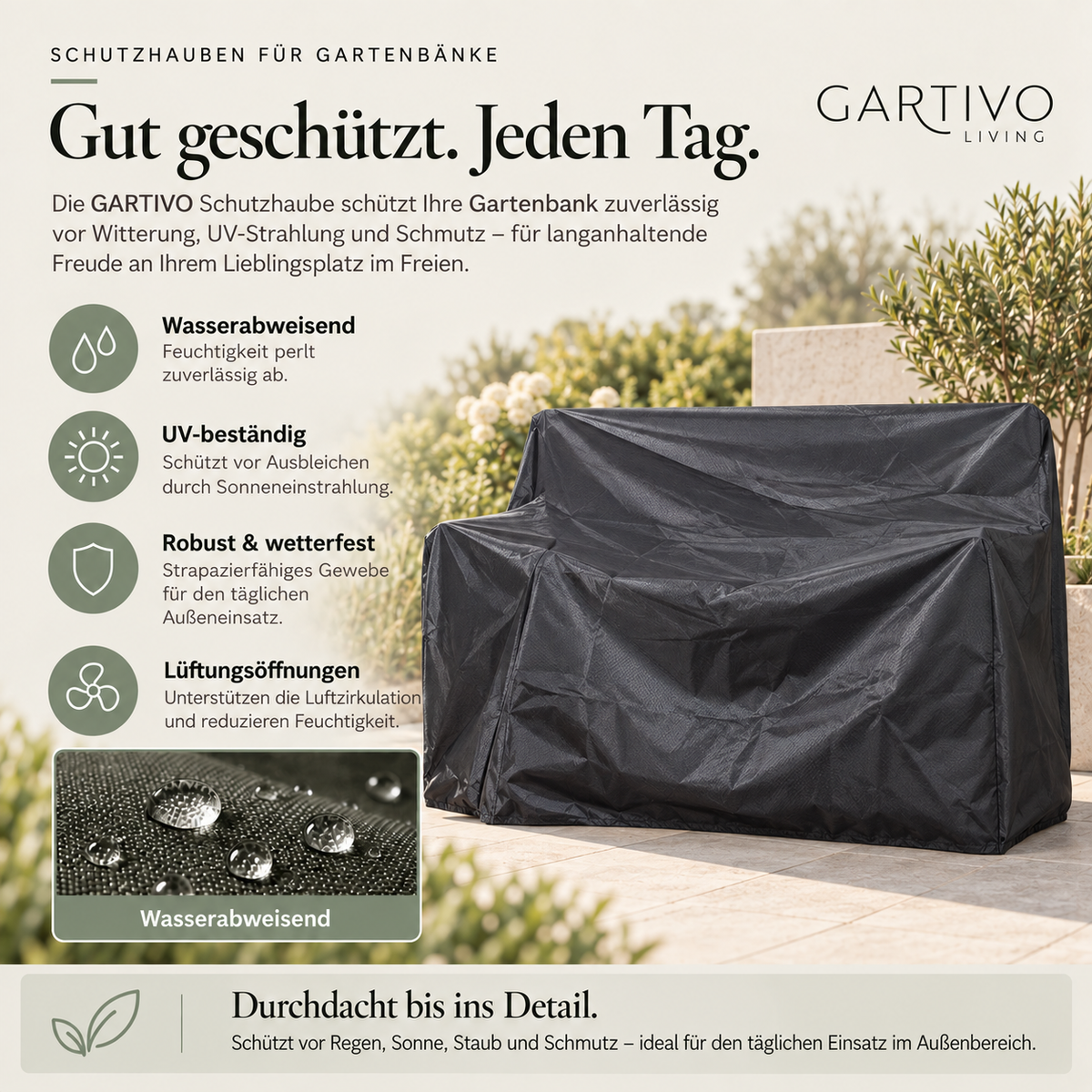 Schutzhülle Aero Protect für Gartenbank 2-Sitzer in Dunkelgrau