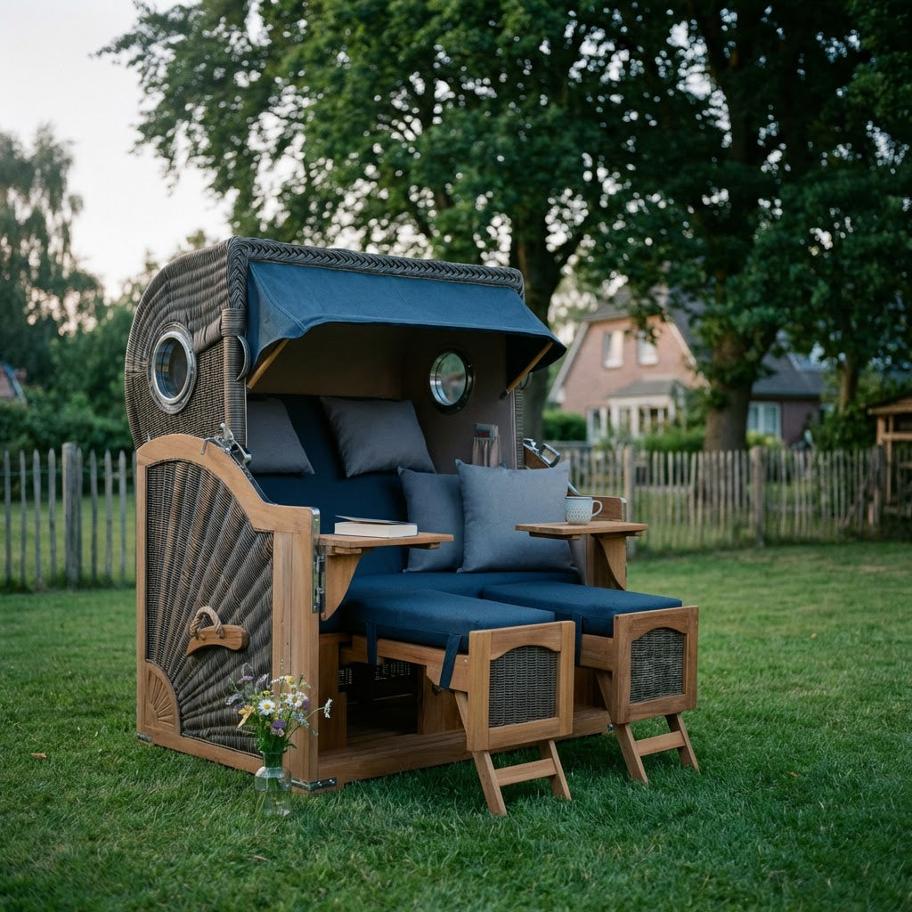 Strandkorb Düne Grande Bullauge Teak PE Grey Dessin 593 - Bild 5