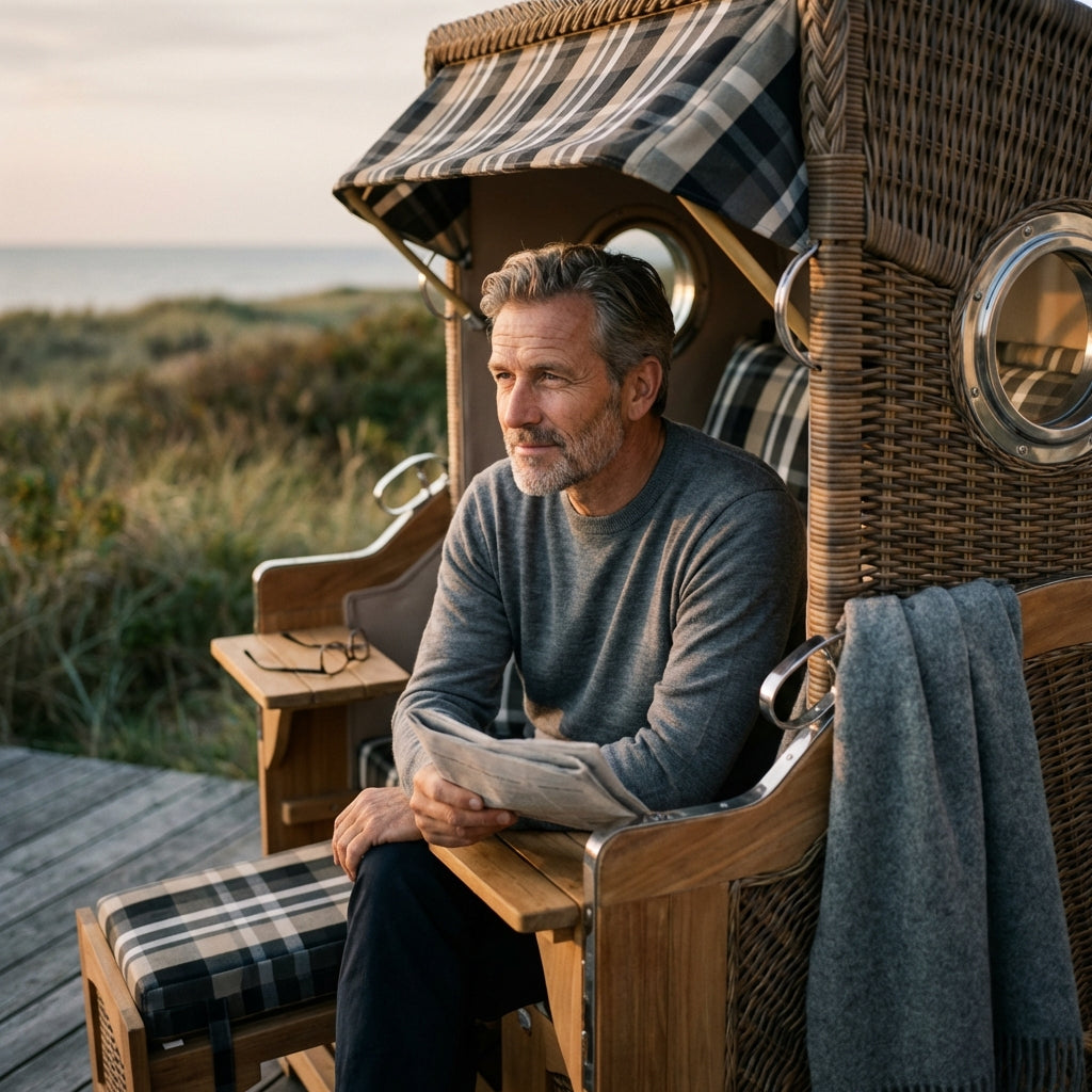 Strandkorb Düne Grande Bullauge Teak PE Banana Dessin 583 - Bild 6